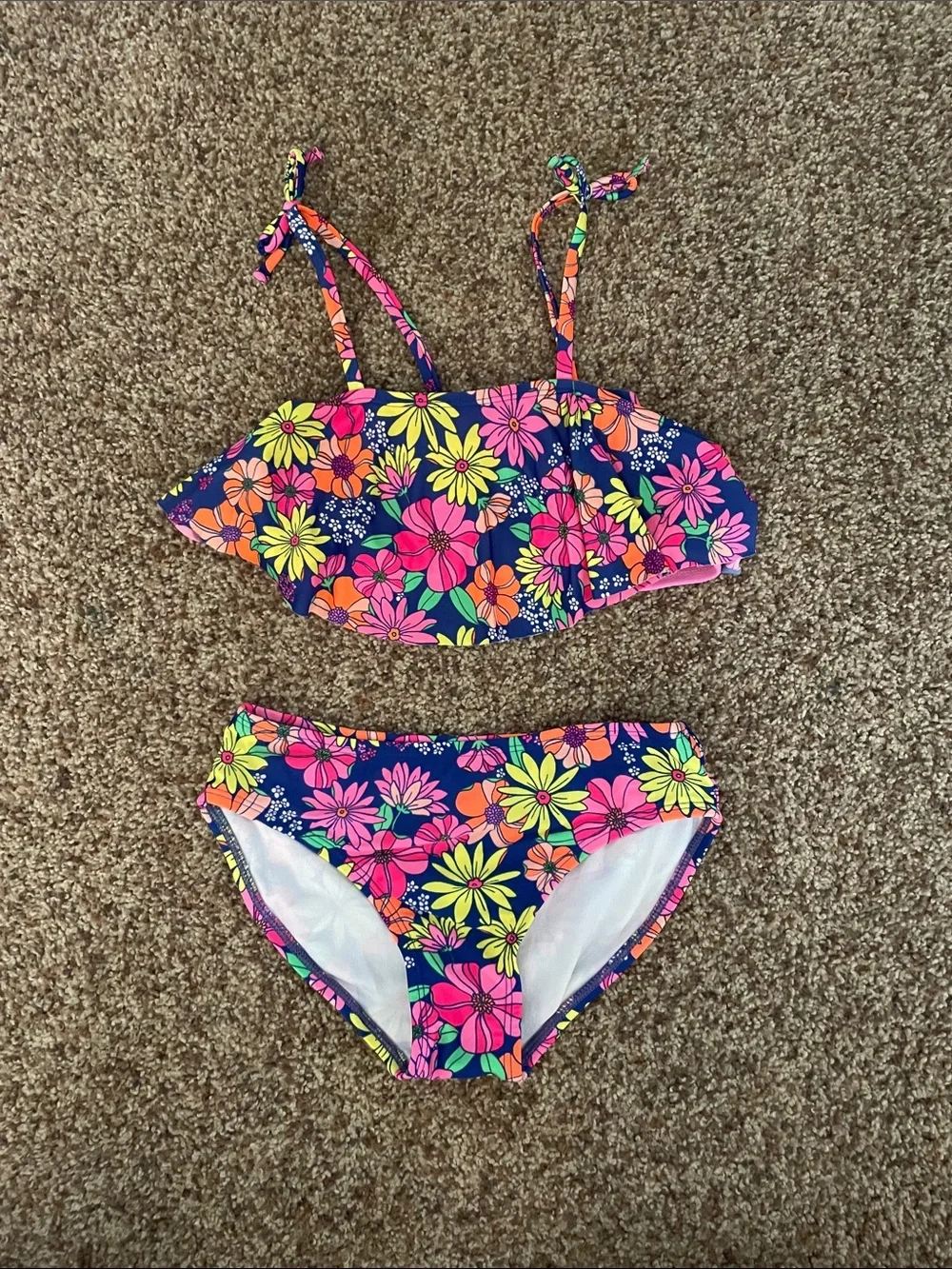 Cat & Jack Girls Floral Two-Piece Swim Set - Navy with Bright Multi Flowers